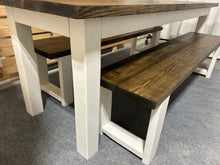 Load image into Gallery viewer, Narrow Farmhouse Table, Rustic Farmhouse Table with Benches, Espresso Dining Set with White Base