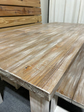 Load image into Gallery viewer, Farmhouse Table with Benches, Whitewash, Special Walnut, Distressed White, 6ft Dining Set, Wooden Kitchen Table