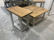 Load image into Gallery viewer, Rustic Farmhouse Coffee Table Set: Early American Top, Distressed White Base
