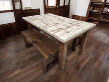 Load image into Gallery viewer, Small Table and Benches - Dining Room Table Set - Weathered White, Dark Walnut, 5ft Wooden Table