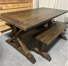 Load image into Gallery viewer, 6ft Classic Trestle Table With Benches (All Dark Walnut)