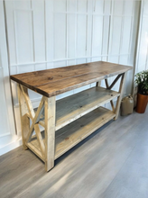 Load image into Gallery viewer, Wooden Buffet or Sideboard - Gray, Provincial Brown - Three Tier Shelving - Entertainment Stand, Entryway Decor - Farmhouse Style