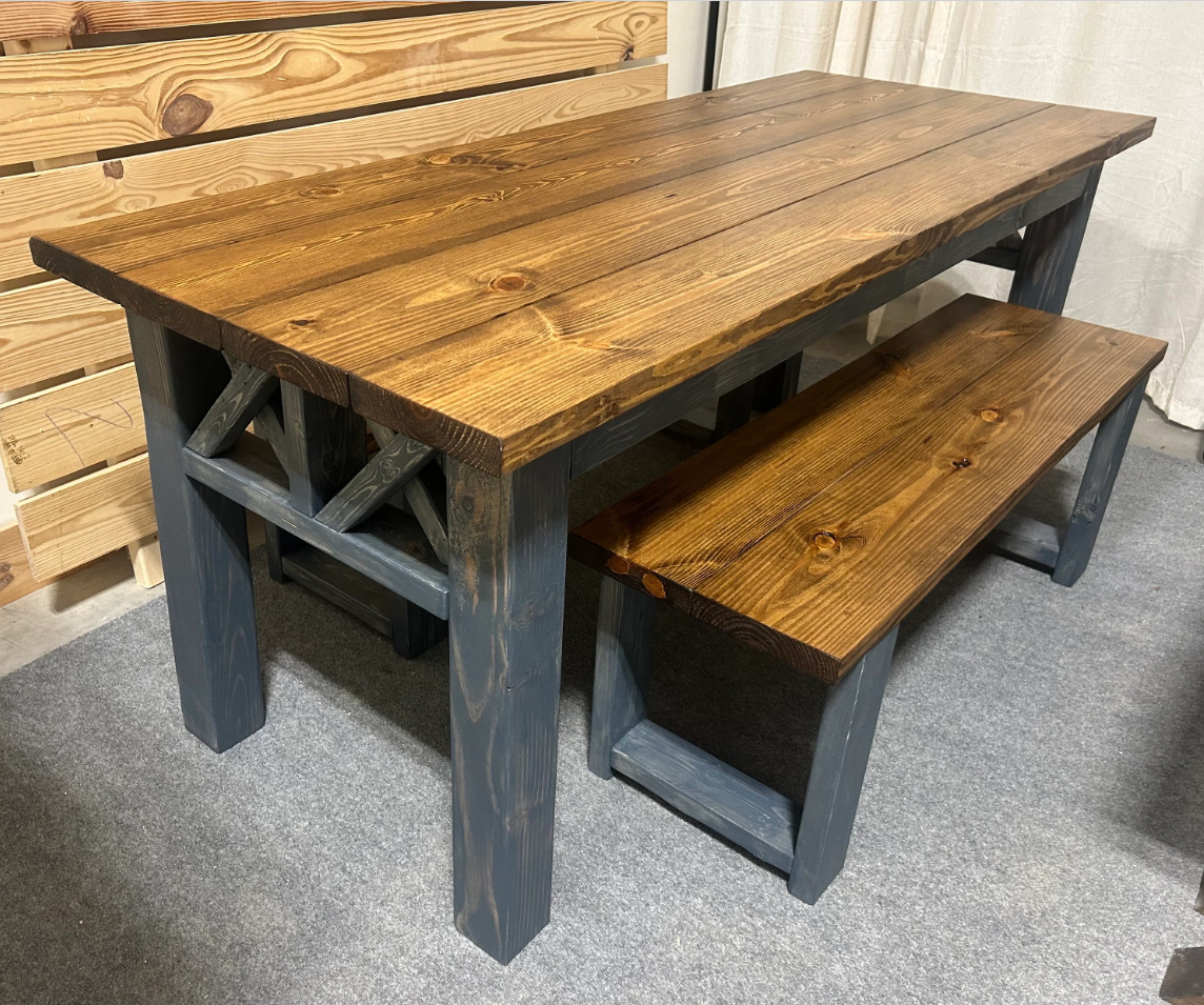 6ft Double X Farmhouse Table Classic Gray Provincial Curbside Treasures LLC