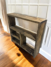 Load image into Gallery viewer, Rustic Farmhouse Shelving Unit: Distressed Dark Walnut Console Table