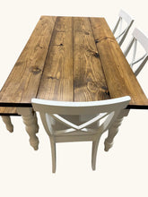 Load image into Gallery viewer, 6-Foot Table Set - Farmhouse Style with Turned Table Legs - Chairs and Bench Seating - White and Provincial Brown - Wooden Kitchen Table Set