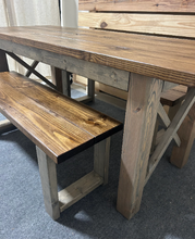 Load image into Gallery viewer, Farmhouse Table Set - Narrow Dining Table - X Accent - Classic Gray and Provincial Brown - Perfect for Cozy Dining Spaces