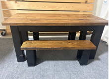 Load image into Gallery viewer, Kid's Dining Table Set - Wooden Table and Benches with a Farmhouse Style Look - Provincial Brown and Black