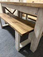 Load image into Gallery viewer, 6-Foot Classic X Style Farmhouse Table Set with Benches (Special Walnut, Distressed White)