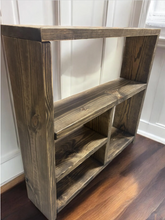 Load image into Gallery viewer, Rustic Farmhouse Shelving Unit: Distressed Dark Walnut Console Table
