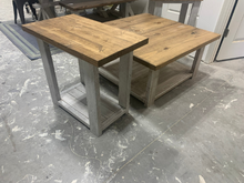 Load image into Gallery viewer, Rustic Farmhouse Coffee Table Set: Early American Top, Distressed White Base