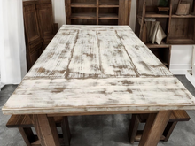 Load image into Gallery viewer, Small Table and Benches - Dining Room Table Set - Weathered White, Dark Walnut, 5ft Wooden Table