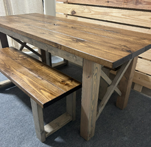 Load image into Gallery viewer, Farmhouse Table Set - Narrow Dining Table - X Accent - Classic Gray and Provincial Brown - Perfect for Cozy Dining Spaces