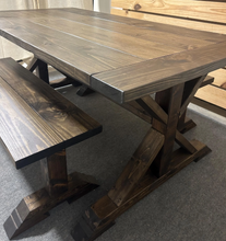 Load image into Gallery viewer, 6ft Classic Trestle Table With Benches (All Dark Walnut)