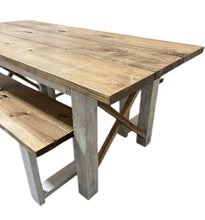 Load image into Gallery viewer, 6-Foot Classic X Style Farmhouse Table Set with Benches (Special Walnut, Distressed White)