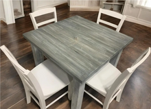 Load image into Gallery viewer, Square Farmhouse Table Set with Chairs - Gray White Wash, Distressed White Base - Breakfast Nook Table - Small Dining Table