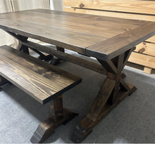 Load image into Gallery viewer, 6ft Classic Trestle Table With Benches (All Dark Walnut)