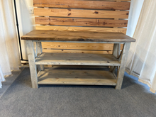 Load image into Gallery viewer, Wooden Buffet or Sideboard - Gray, Provincial Brown - Three Tier Shelving - Entertainment Stand, Entryway Decor - Farmhouse Style