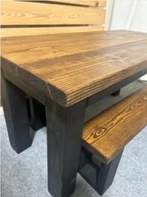 Load image into Gallery viewer, Kid's Dining Table Set - Wooden Table and Benches with a Farmhouse Style Look - Provincial Brown and Black