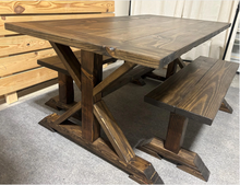 Load image into Gallery viewer, 6ft Classic Trestle Table With Benches (All Dark Walnut)