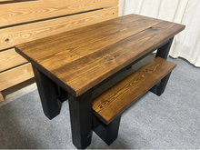 Load image into Gallery viewer, Kid's Dining Table Set - Wooden Table and Benches with a Farmhouse Style Look - Provincial Brown and Black