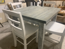 Load image into Gallery viewer, Square Farmhouse Table Set with Chairs - Gray White Wash, Distressed White Base - Breakfast Nook Table - Small Dining Table