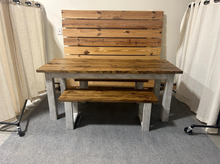 Load image into Gallery viewer, 6-Foot Dining Table Set - With Benches - Rustic Farmhouse Feel - Provincial Brown and Distressed White - Narrow Kitchen or Dining Room Table