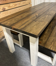 Load image into Gallery viewer, Narrow Farmhouse Table, Rustic Farmhouse Table with Benches, Espresso Dining Set with White Base