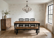 Load image into Gallery viewer, Modern Farmhouse Dining Set: Black Base, Provincial Brown Top, Turned Leg Table