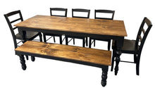 Load image into Gallery viewer, Modern Farmhouse Dining Set: Black Base, Provincial Brown Top, Turned Leg Table