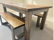 Load image into Gallery viewer, 5-Foot Dining Table - With Benches - Modern Farmhouse Style - Gray, Provincial Brown - Wooden Kitchen Table