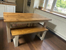 Load image into Gallery viewer, 5-Foot Dining Table - With Benches - Modern Farmhouse Style - Gray, Provincial Brown - Wooden Kitchen Table