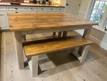 Load image into Gallery viewer, 5-Foot Dining Table - With Benches - Modern Farmhouse Style - Gray, Provincial Brown - Wooden Kitchen Table