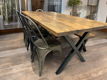 Load image into Gallery viewer, 6-Foot Industrial Dining Table Set: Roanoke Stain, Steel X Legs