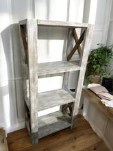Load image into Gallery viewer, Handmade Wooden Bookshelf - Shelving Unit - Gray, Distressed White - Office, Living Room Furniture