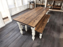 Load image into Gallery viewer, 6-Foot Narrow Farmhouse Dining Table Set: Provincial Brown Top, White Turned Legs