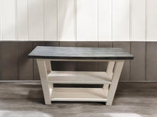 Load image into Gallery viewer, Handcrafted Carbon Gray Console Table: Whitewash Top, Antique White Base