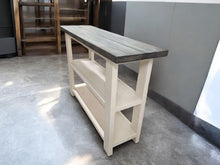 Load image into Gallery viewer, Handcrafted Carbon Gray Console Table: Whitewash Top, Antique White Base