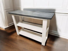 Load image into Gallery viewer, Handcrafted Carbon Gray Console Table: Whitewash Top, Antique White Base