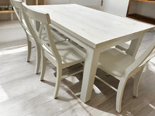 Load image into Gallery viewer, White Dining Table Set - Chair and Bench Combo - Marshmallow White, Antique White - Coastal Farmhouse Kitchen Table Set