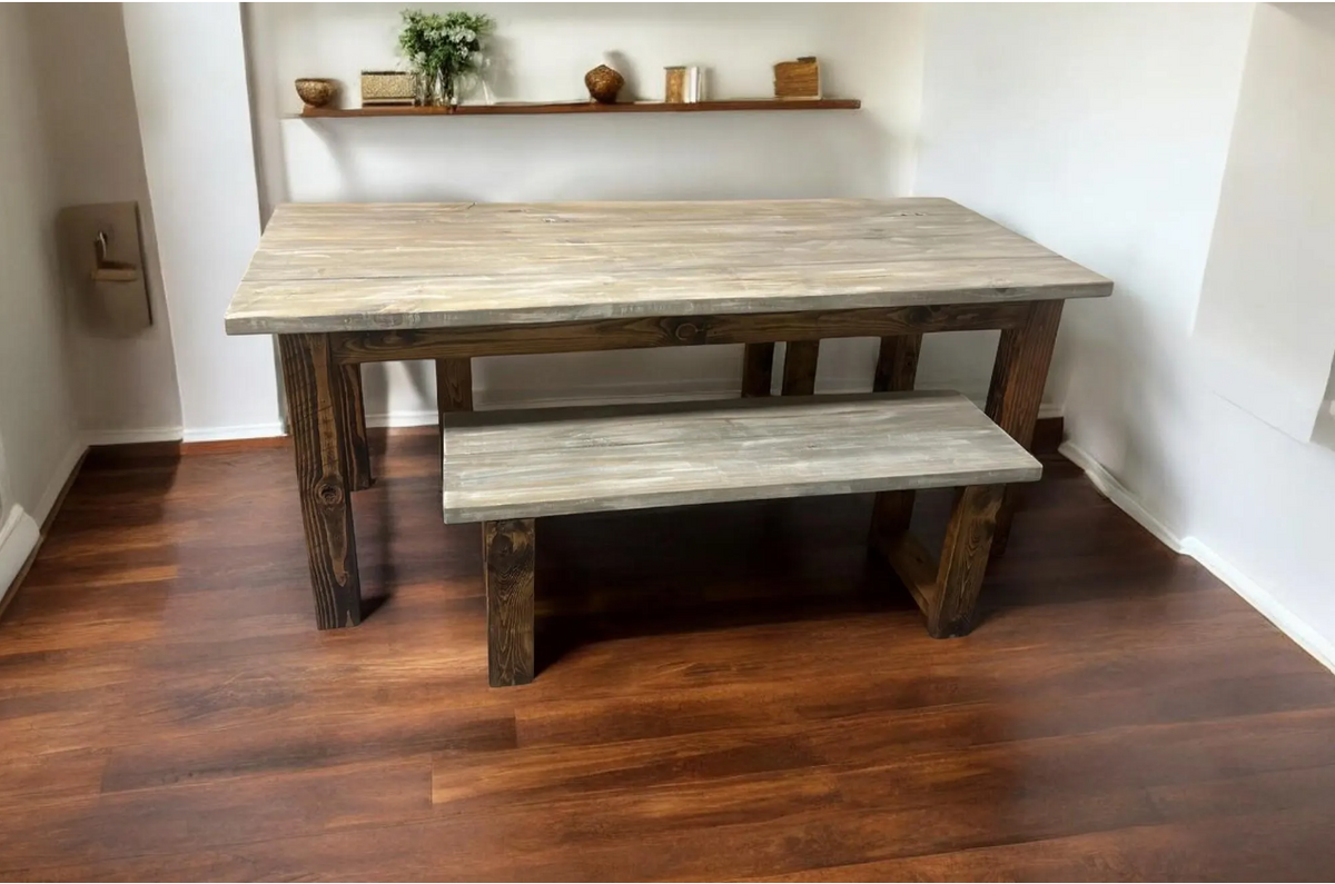 Narrow 6ft Dining Table Set Rustic Farmhouse Style With Benches