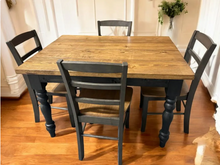 Load image into Gallery viewer, Small Modern Farmhouse Table Set - With Chairs and Turned Legs - Black and Provincial Brown - Dining Table - Kitchen Table