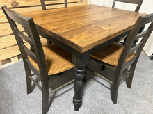 Load image into Gallery viewer, Small Modern Farmhouse Table Set - With Chairs and Turned Legs - Black and Provincial Brown - Dining Table - Kitchen Table