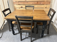 Load image into Gallery viewer, Small Modern Farmhouse Table Set - With Chairs and Turned Legs - Black and Provincial Brown - Dining Table - Kitchen Table