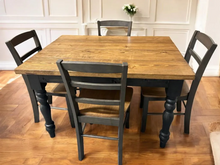 Load image into Gallery viewer, Small Modern Farmhouse Table Set - With Chairs and Turned Legs - Black and Provincial Brown - Dining Table - Kitchen Table