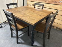 Load image into Gallery viewer, Small Modern Farmhouse Table Set - With Chairs and Turned Legs - Black and Provincial Brown - Dining Table - Kitchen Table