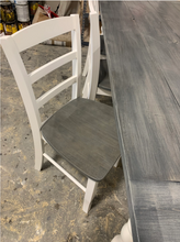 Load image into Gallery viewer, Farmhouse Table with Turned Legs, Chair Set Carbon Gray Whitewash Top and Antique White Base, Wooden Dining Table