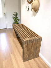 Load image into Gallery viewer, Modern Slatted Wood Bench – Entryway, Mudroom, or Foyer