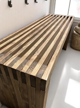 Load image into Gallery viewer, Modern Slatted Wood Bench – Entryway, Mudroom, or Foyer