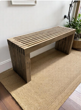 Load image into Gallery viewer, Modern Slatted Wood Bench – Entryway, Mudroom, or Foyer