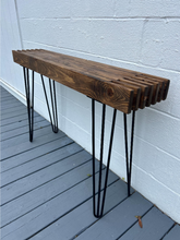 Load image into Gallery viewer, Modern Farmhouse Console Table - Wood Entryway Decor - Narrow with Hairpin Legs - Sofa Table